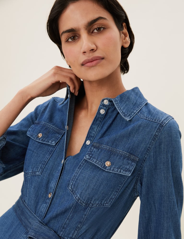 Denim Belted Midi Shirt Dress, M&S Collection