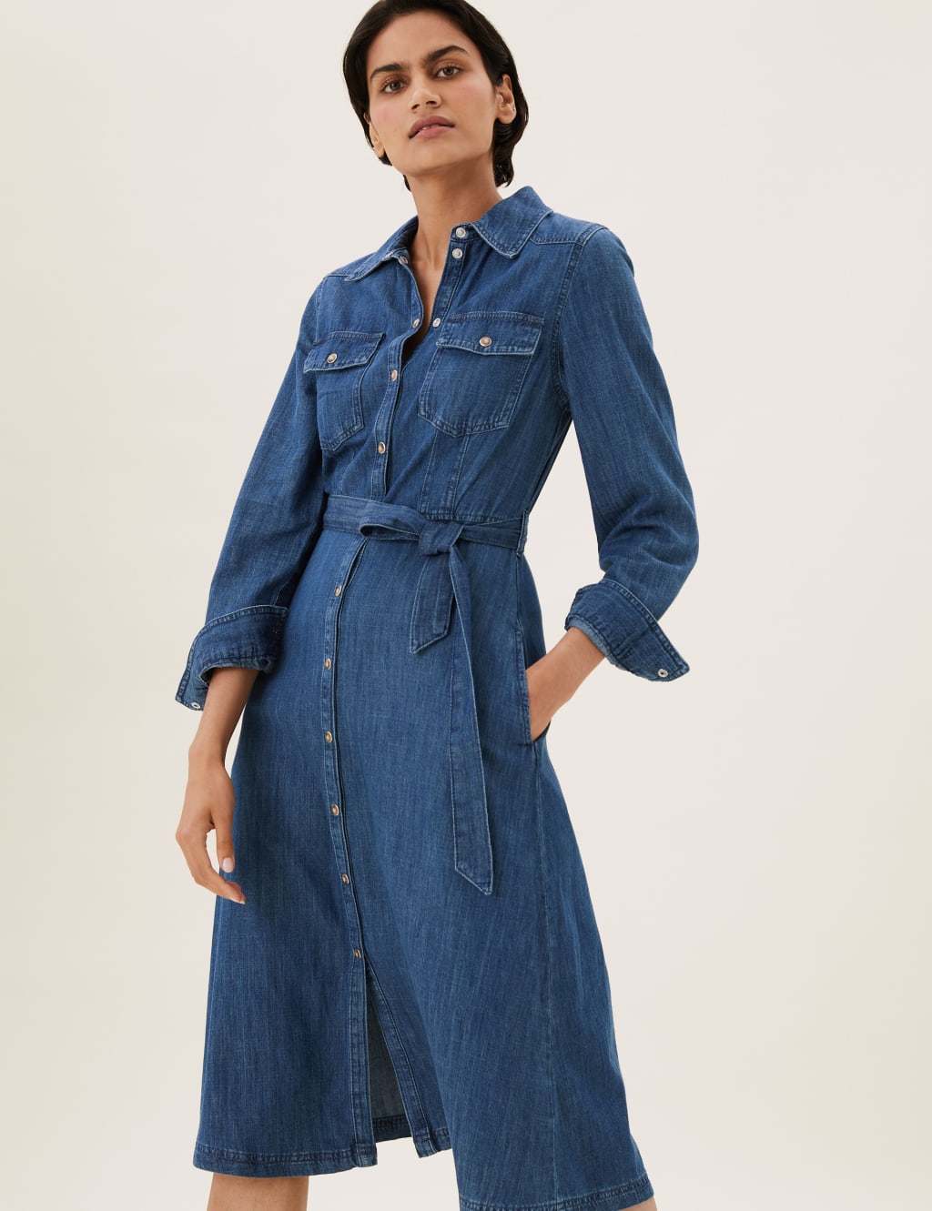 Warehouse belted denim deals dress