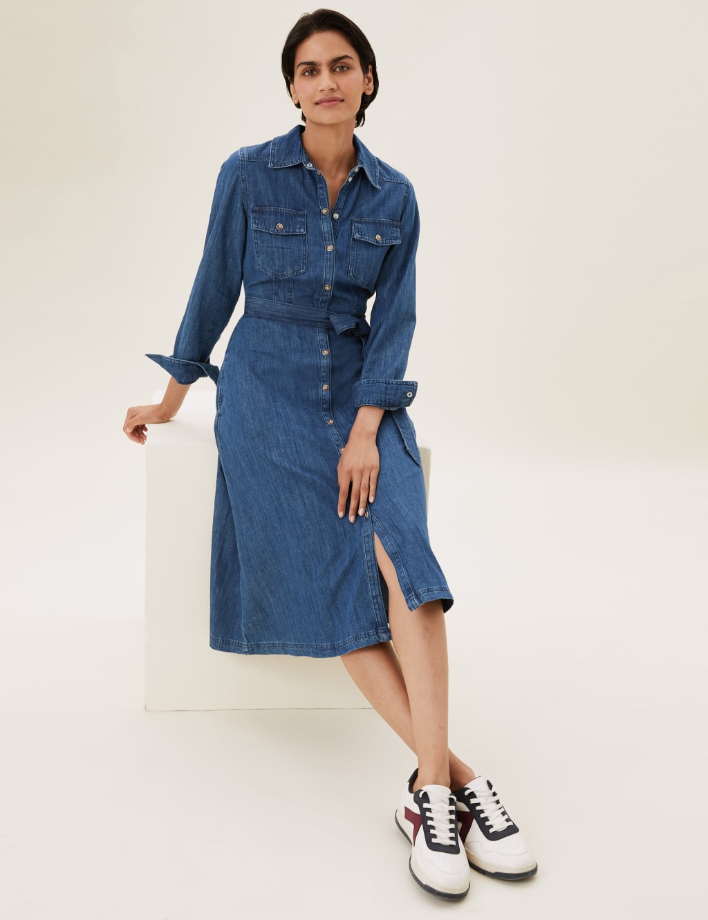 M&s denim shirt dress discount