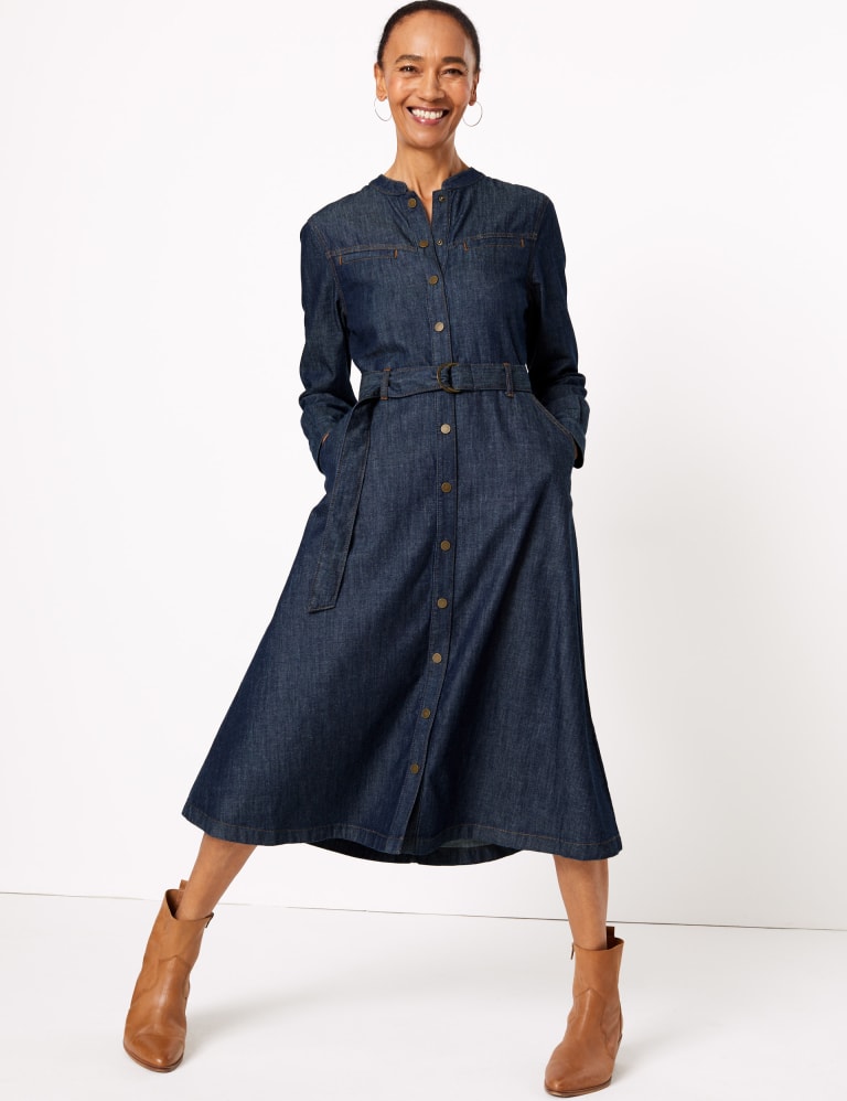 Denim Belted Midi Shirt Dress M S Collection M S