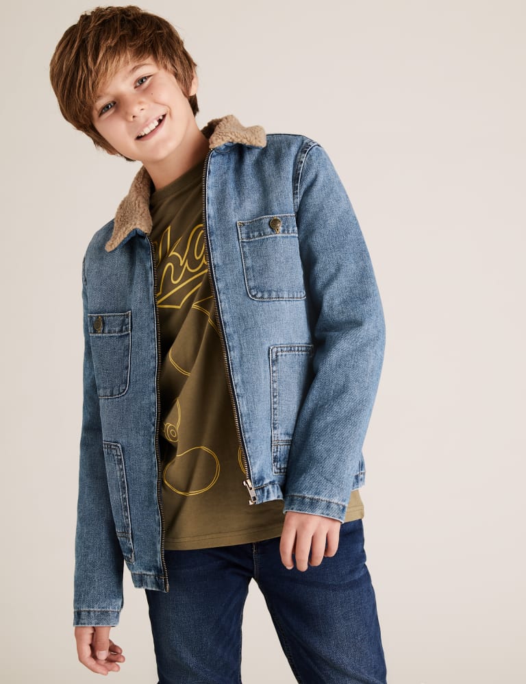 Boys denim sale jacket with fur