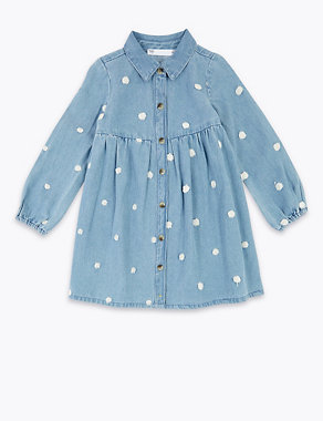 Denim Boucle Spotted Shirt Dress (2-7 Yrs) Image 2 of 4