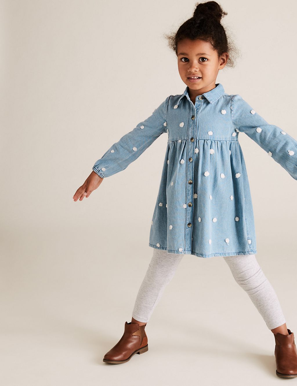 Denim Boucle Spotted Shirt Dress (2-7 Yrs) 3 of 4