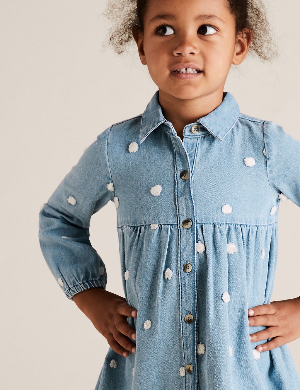 Denim Boucle Spotted Shirt Dress (2-7 Yrs) 2 of 4
