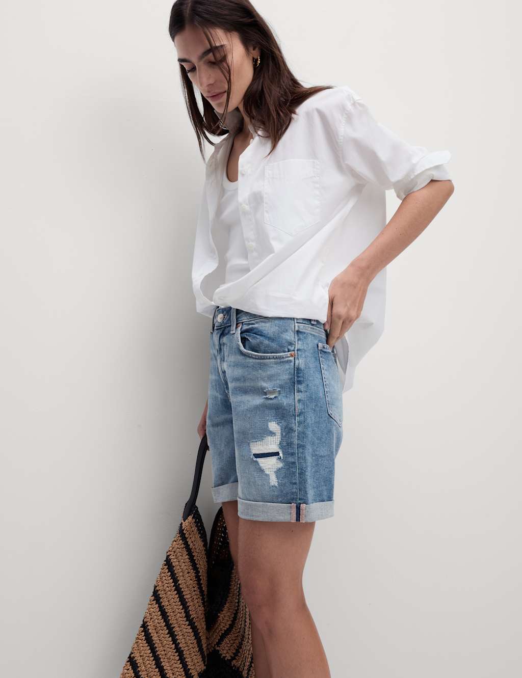 Distressed boyfriend top jean shorts