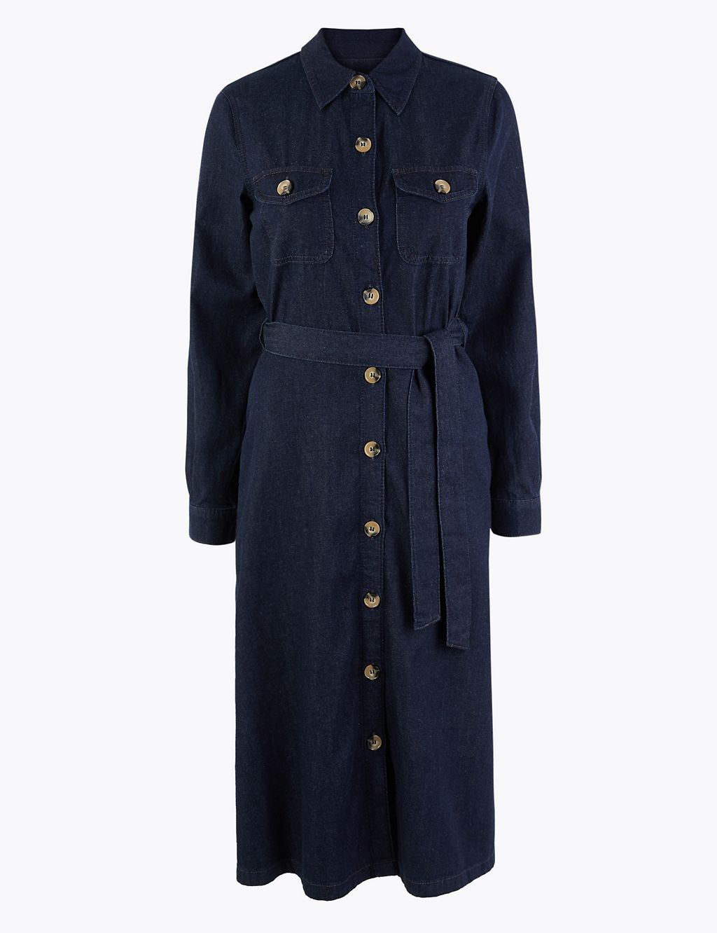 Denim Button Detailed Waisted Dress | M&S Collection | M&S