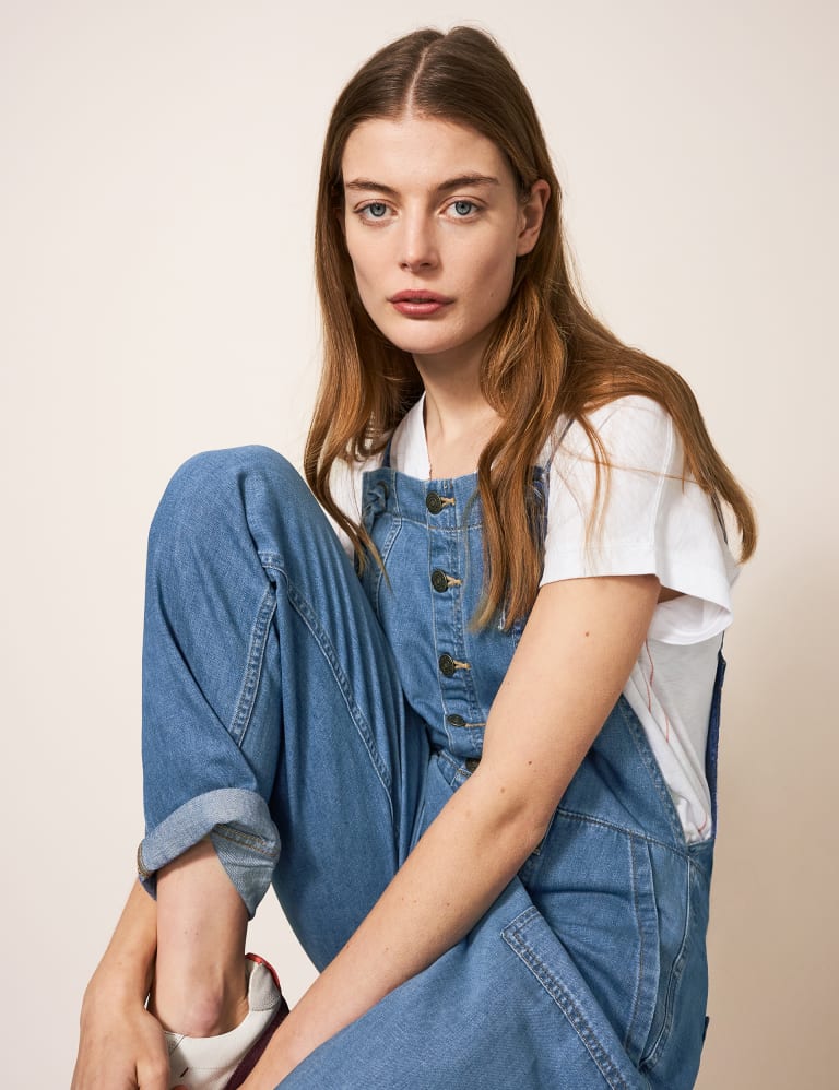 Denim Button Front Dungarees, White Stuff