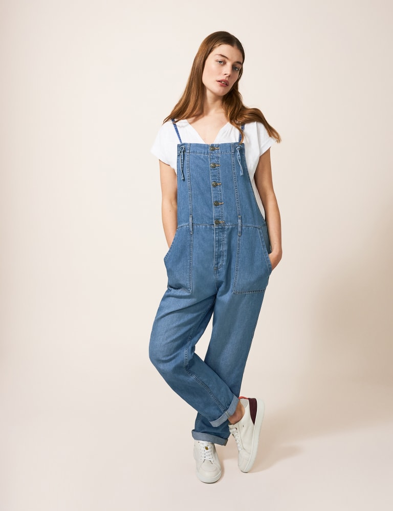 Denim Button Front Dungarees, White Stuff