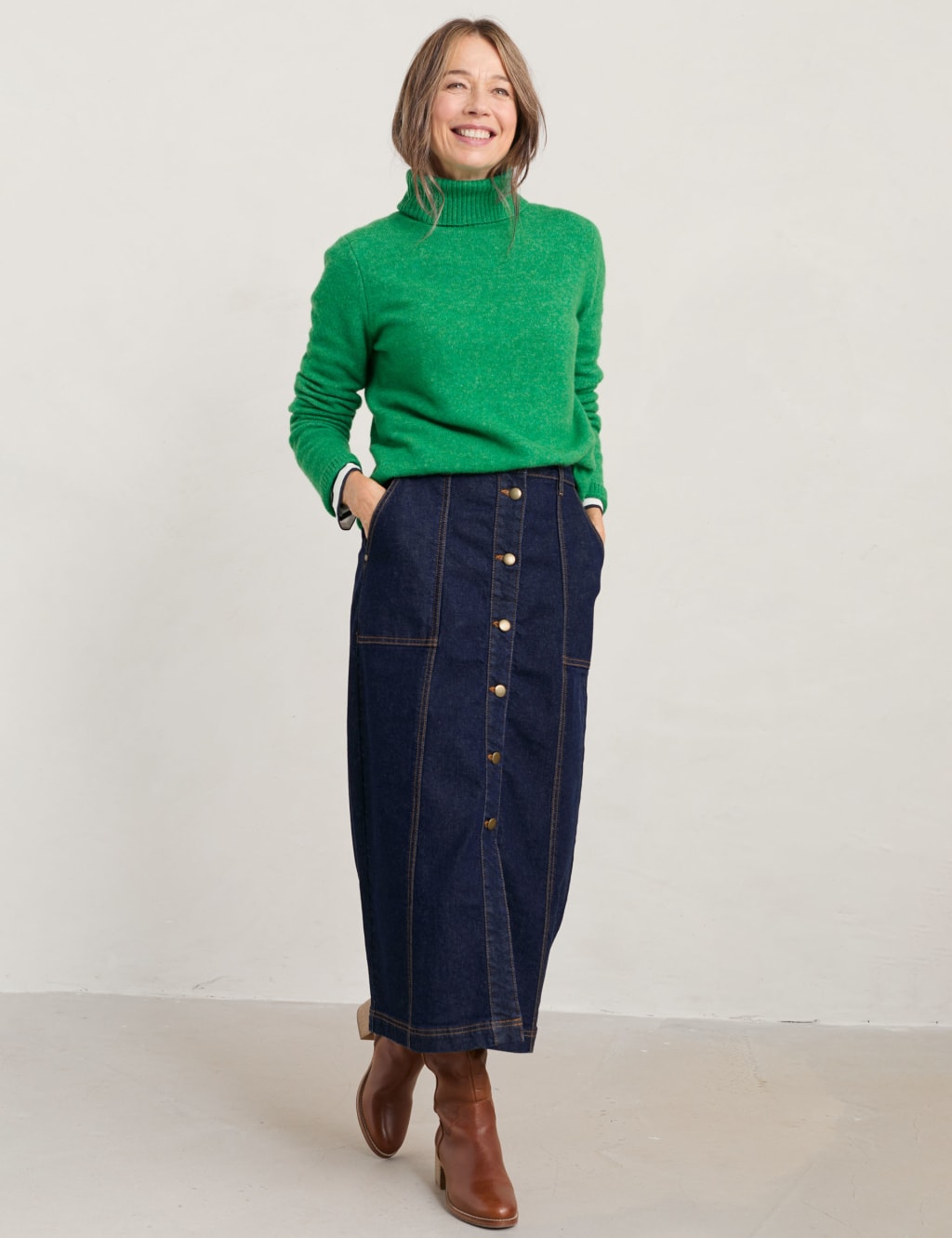 Denim Button Front Midi Pencil Skirt Seasalt Cornwall M&S