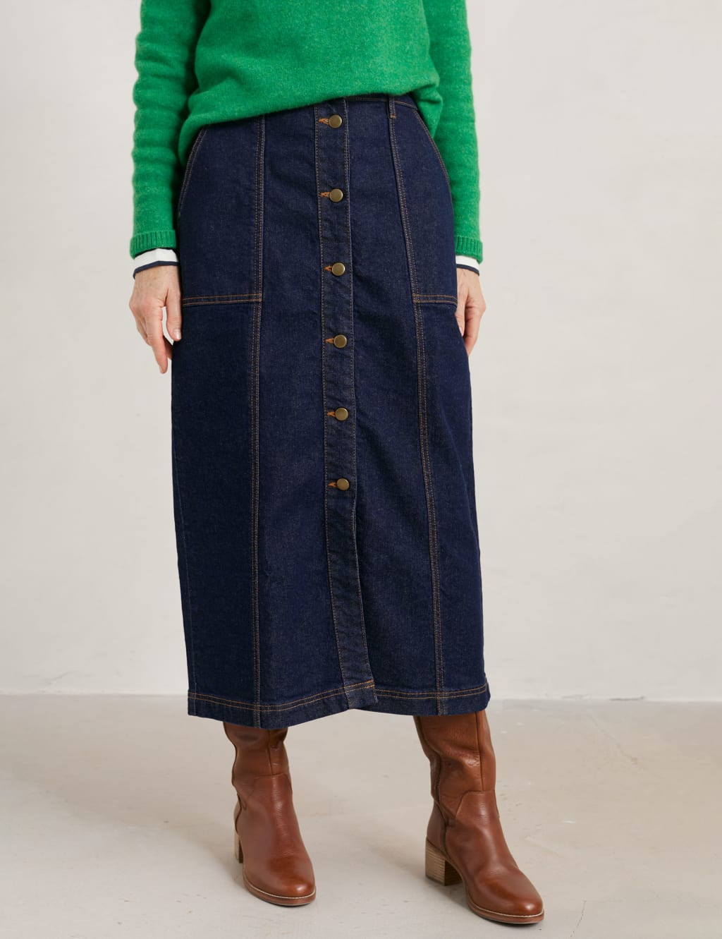 Denim Button Front Midi Pencil Skirt Seasalt Cornwall M&S