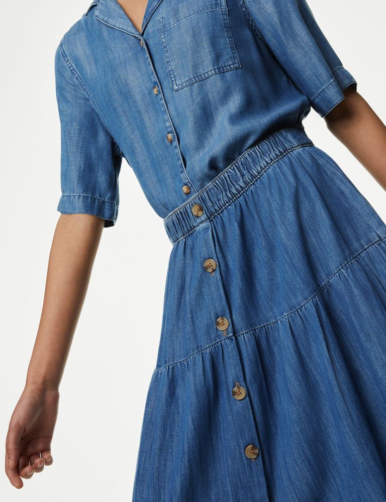 Denim Button Front Midi Tiered Skirt 4 of 5