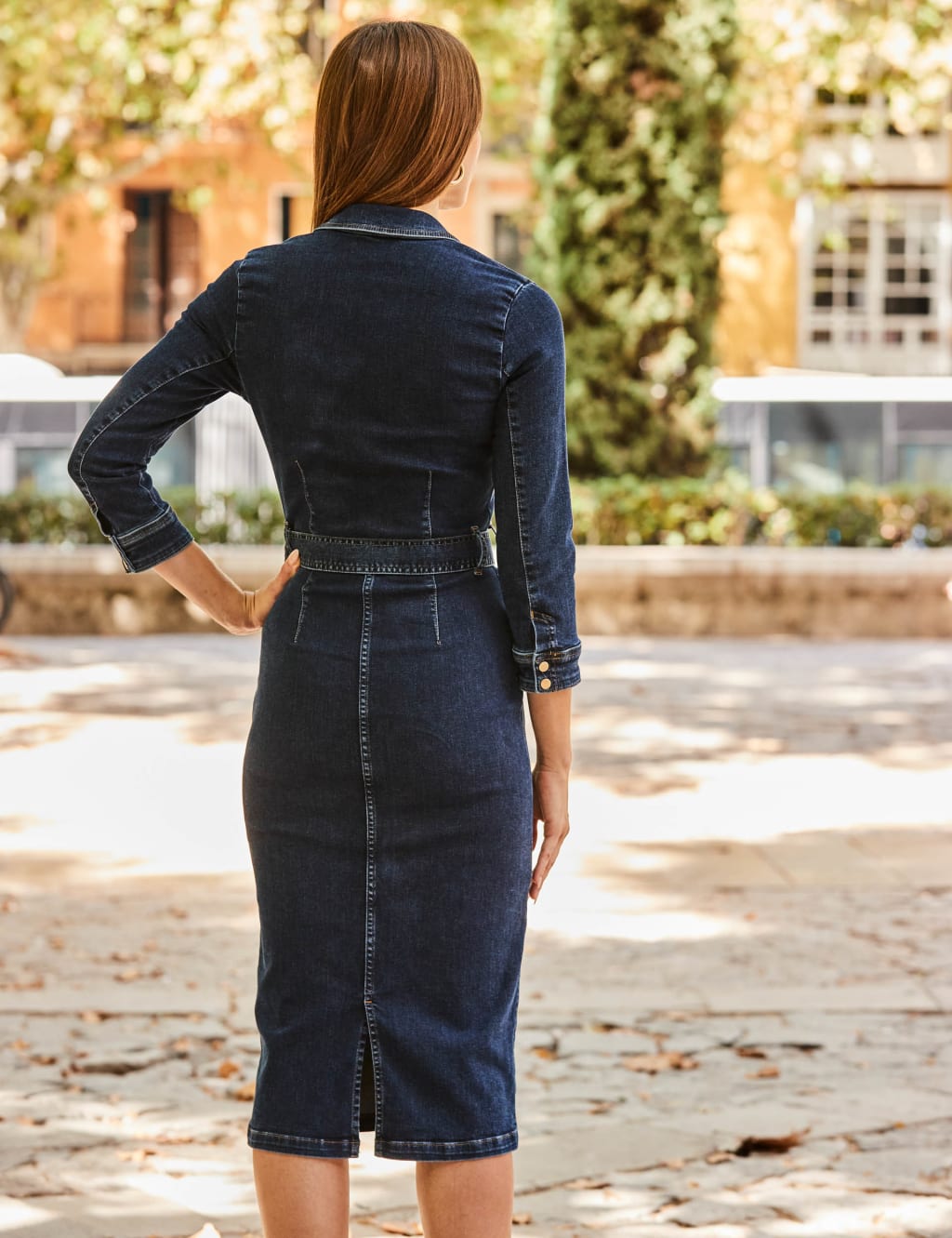 Midi length denim store dress