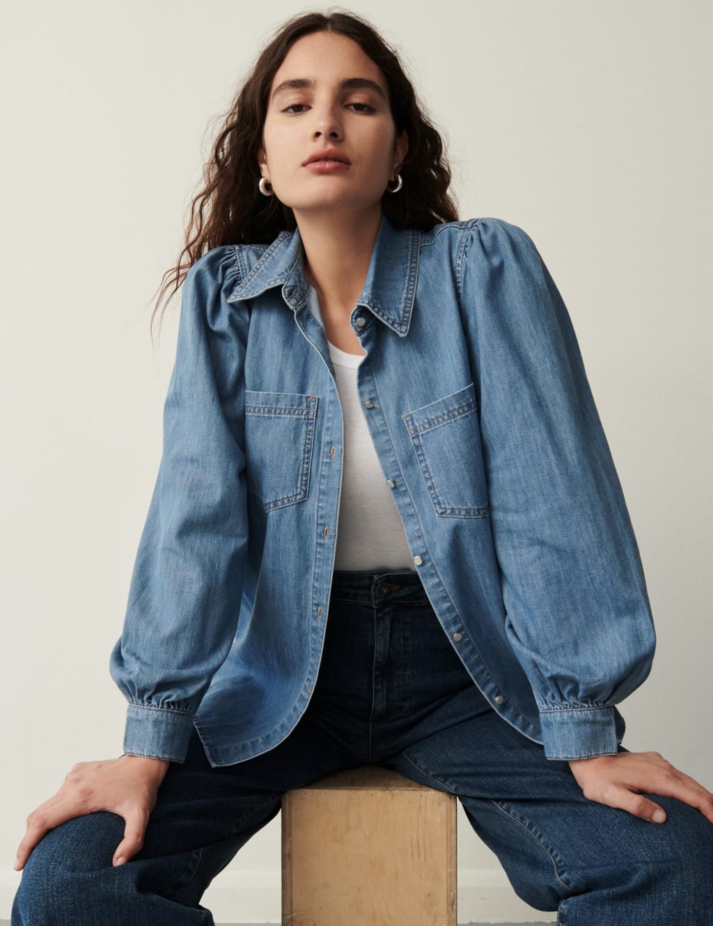 Denim Collared Blouson Sleeve Shirt 3 of 7