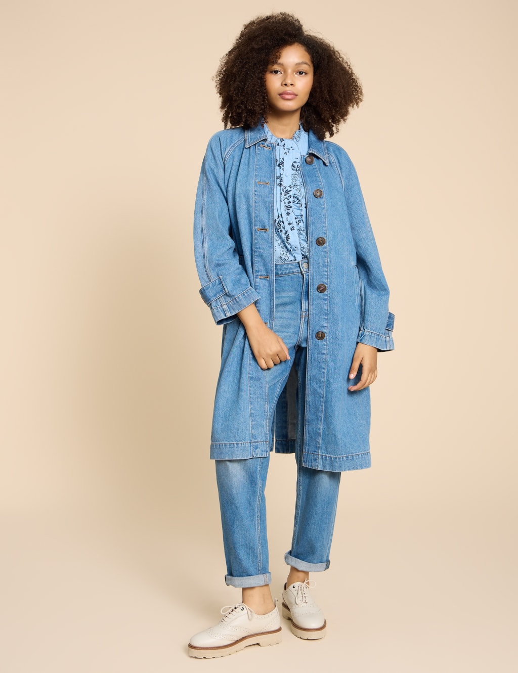 Denim Collared Longline Coat | White Stuff | M&S