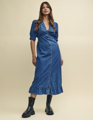 Denim Collared Midaxi Shirt Dress Nobody s Child M S