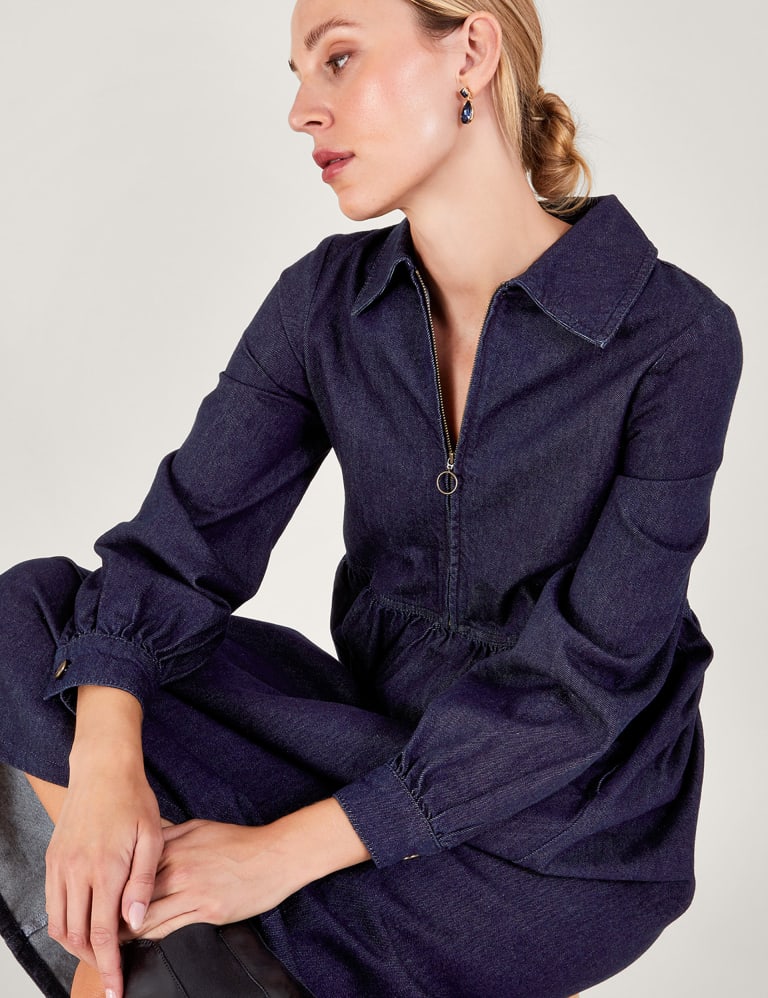 Denim Collared Midi Shirt Dress