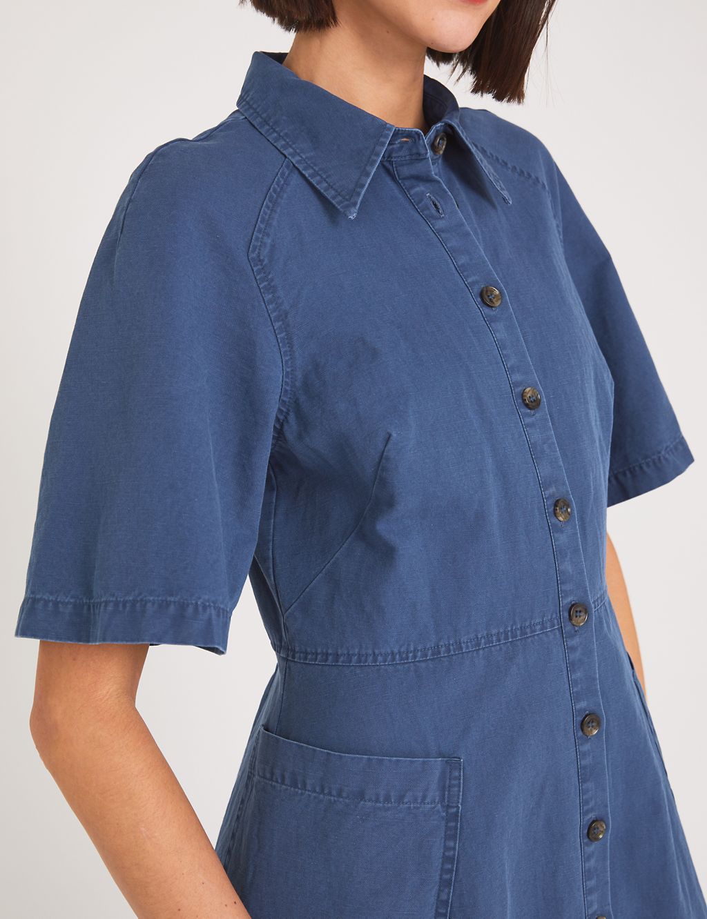 Denim Collared Midi Shirt Dress 2 of 5