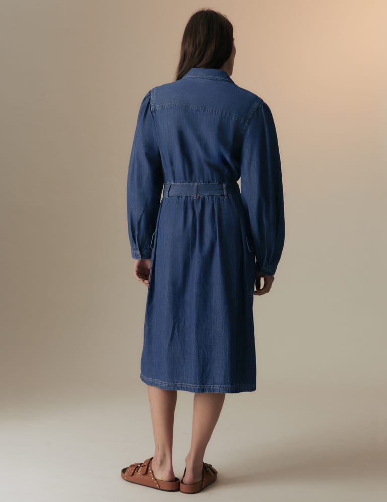 Denim Collared Midi Utility Shirt Dress 5 of 5