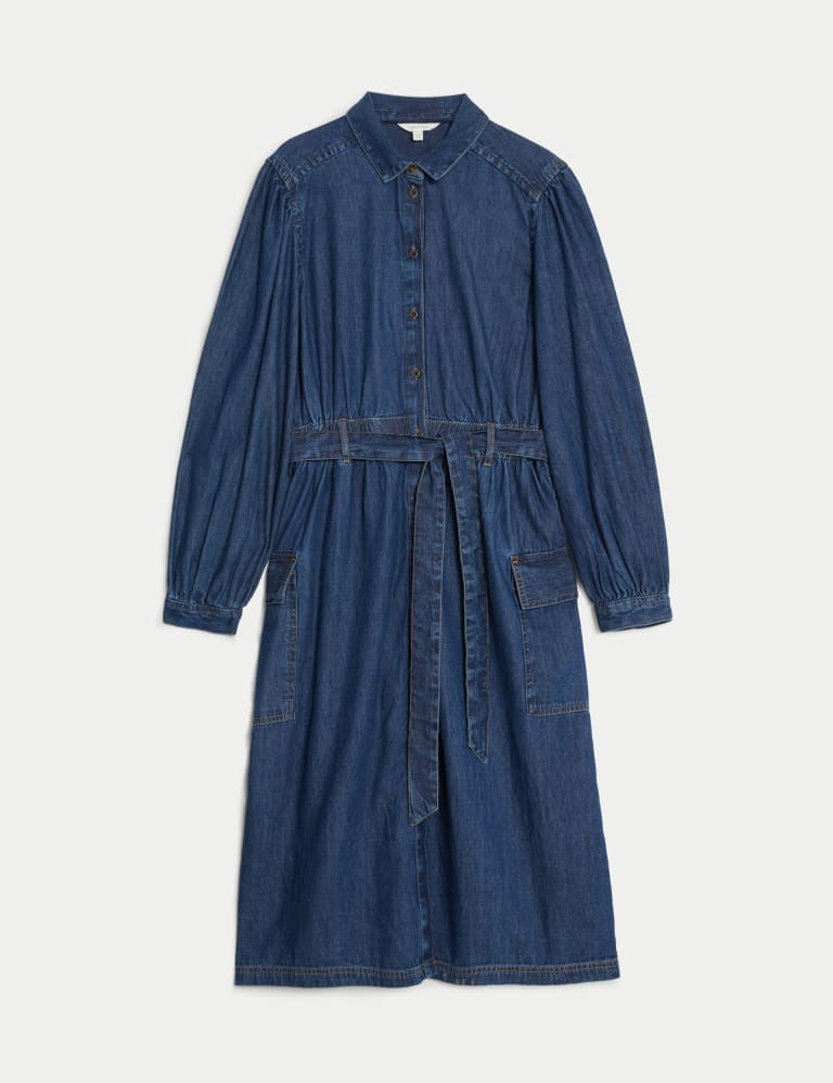 Denim Collared Midi Utility Shirt Dress 2 of 5