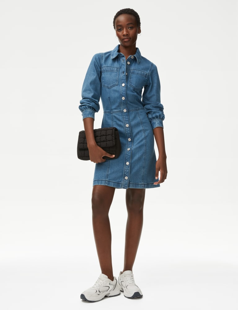 Denim Collared Mini Shirt Dress 3 of 4