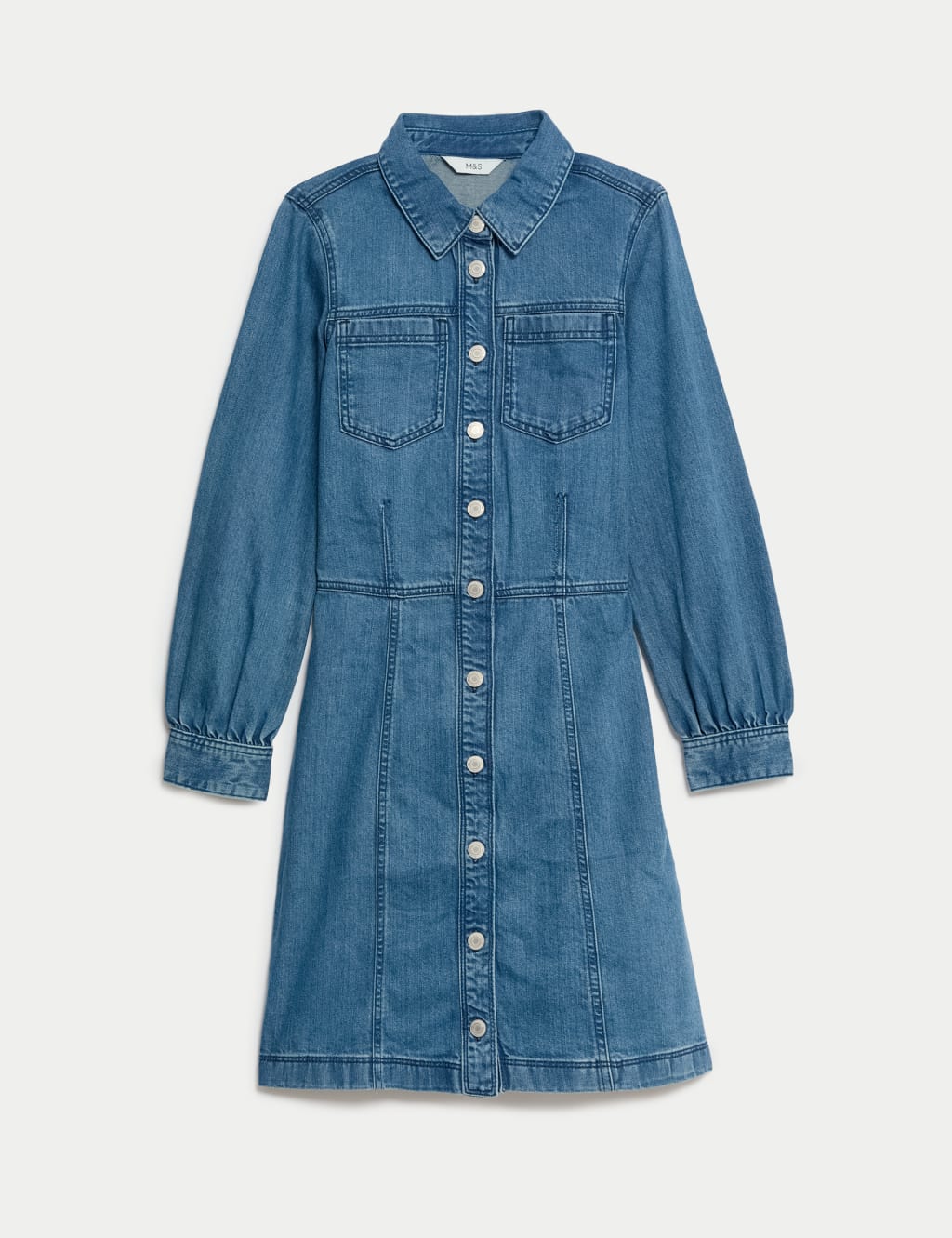 Denim Collared Mini Shirt Dress 1 of 4