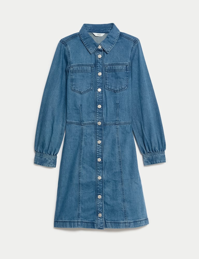 Denim Collared Mini Shirt Dress 2 of 4