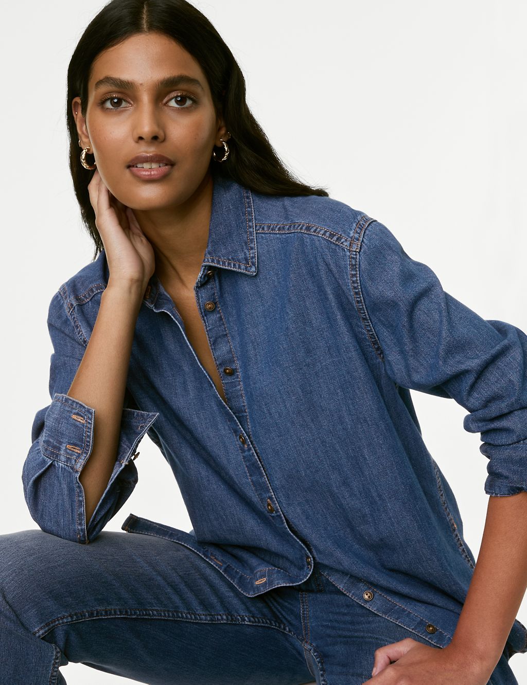 Denim Collared Relaxed Shirt 3 of 5