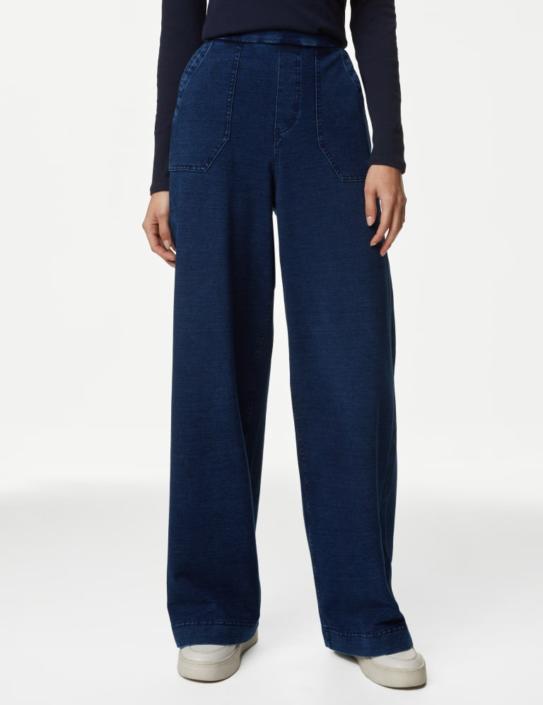 Denim Elasticated Waist Wide Leg Trousers, M&S Collection