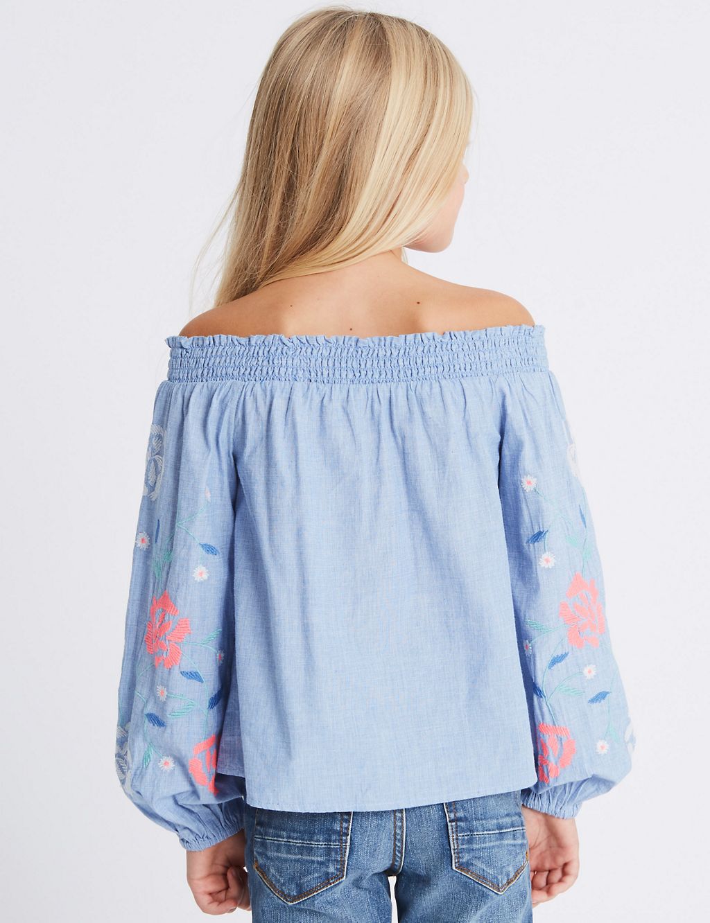 Denim Embroidered Bardot Top (3-16 Years) 2 of 5