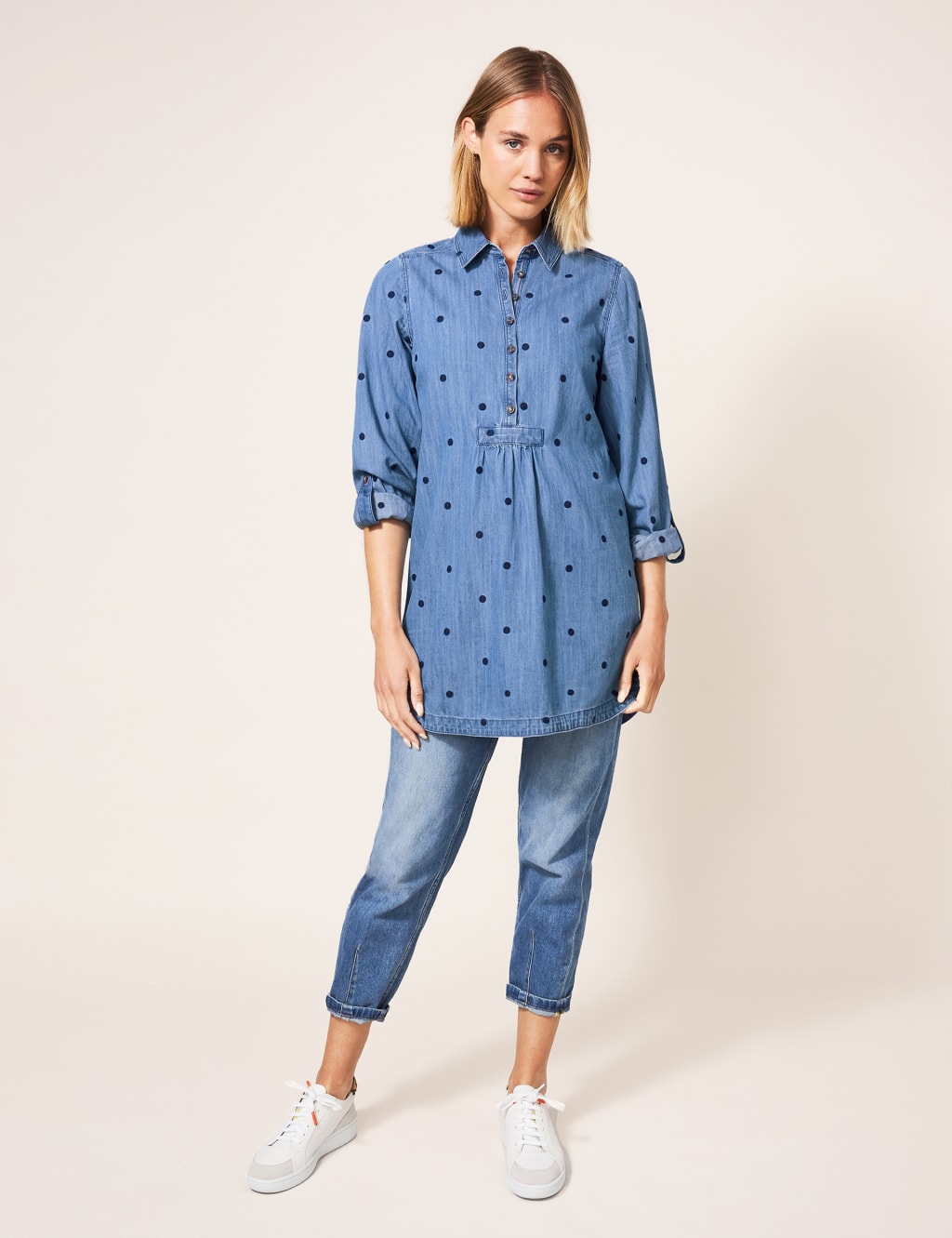 Denim Embroidered Collared Tunic 3 of 4