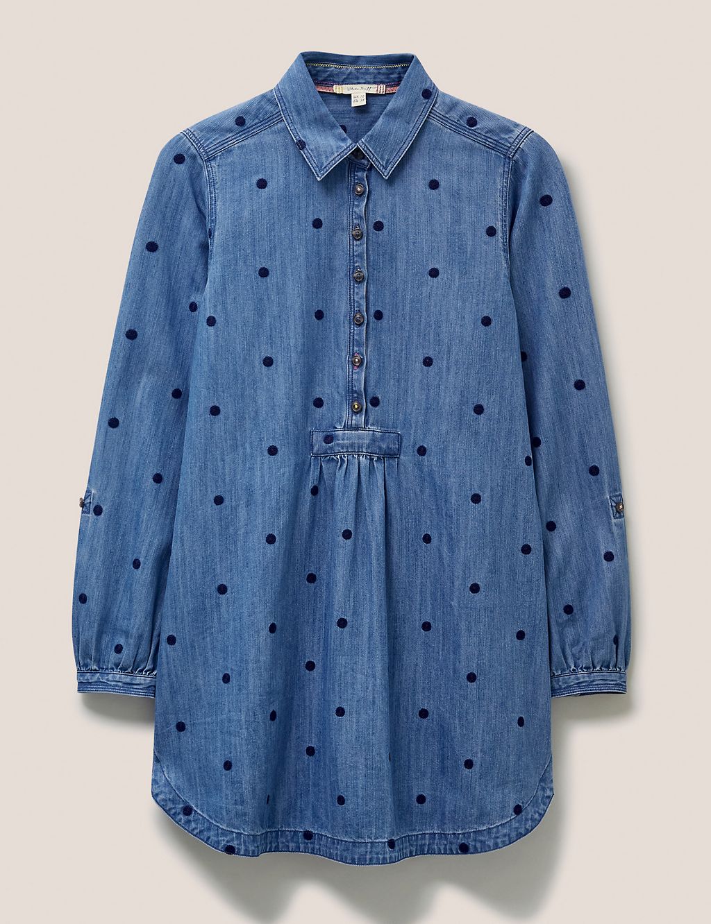 Denim Embroidered Collared Tunic 1 of 4