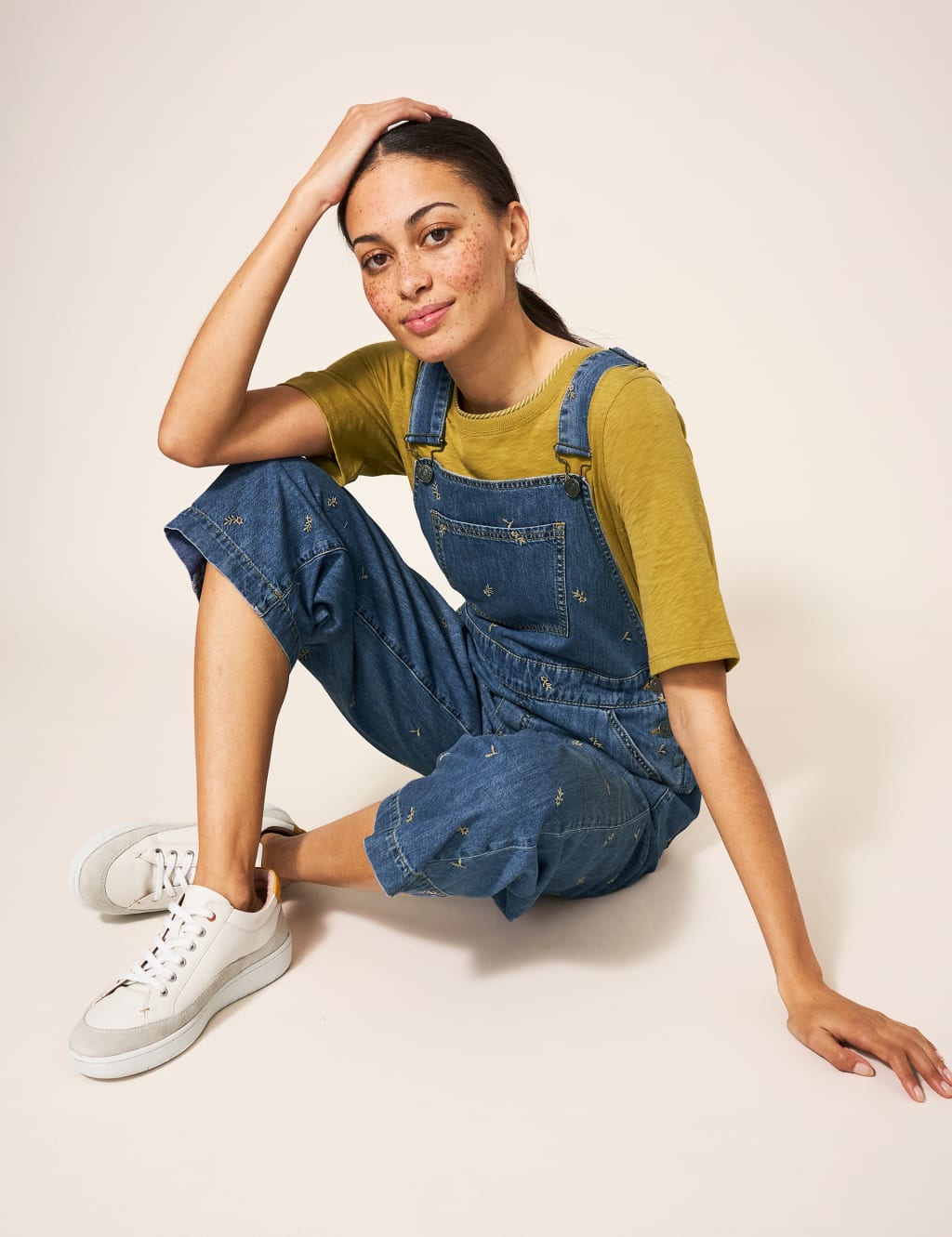 Cropped online denim dungarees