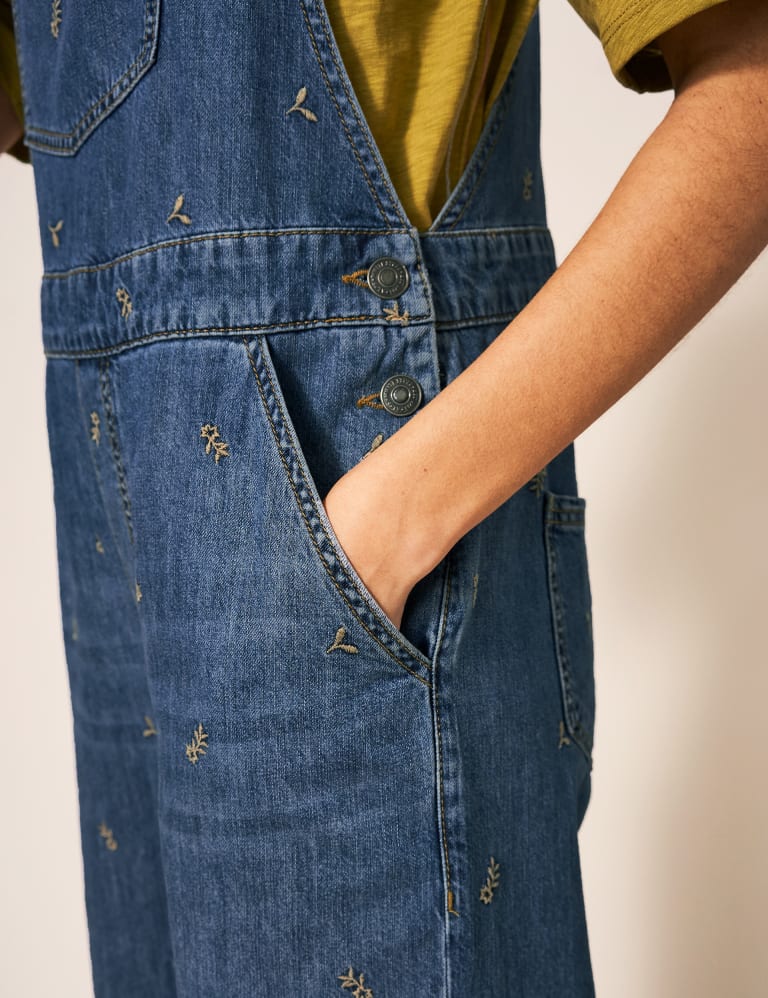 Denim Embroidered Cropped Dungarees, White Stuff