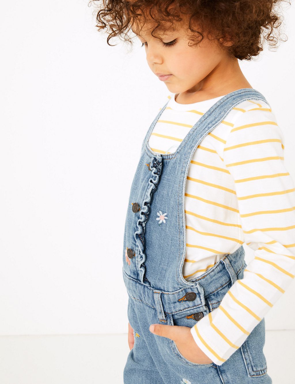 Denim Embroidered Flower Dungarees (2-7 Yrs) 2 of 4