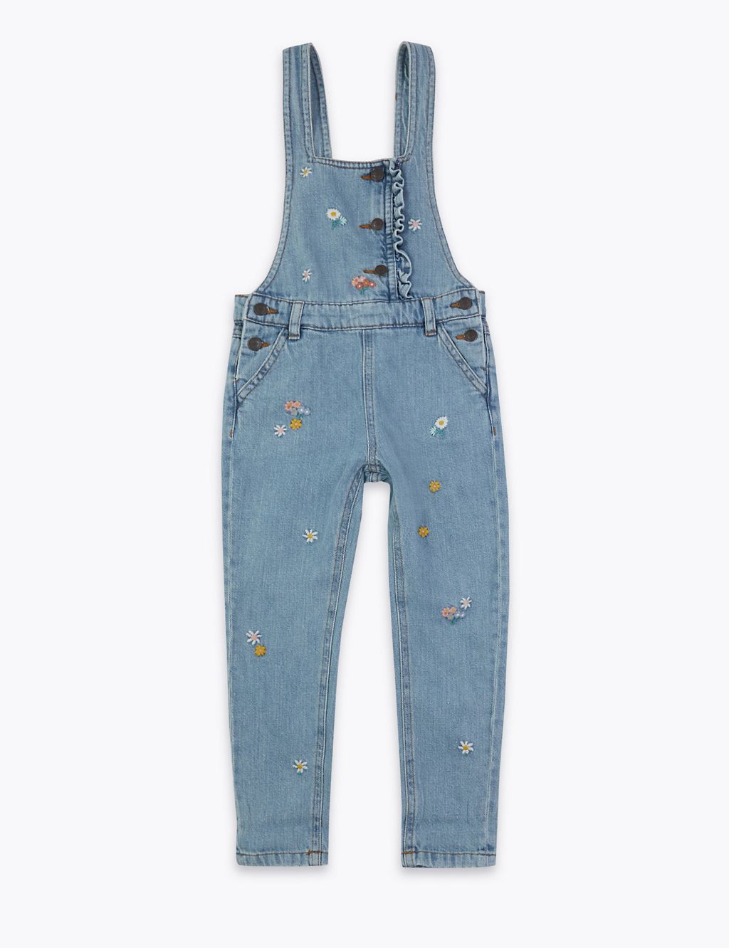 Denim Embroidered Flower Dungarees (2-7 Yrs) 1 of 4