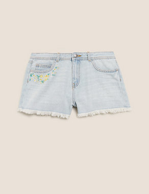 Denim Embroidered Flower Shorts (6-16 Yrs) Image 2 of 5