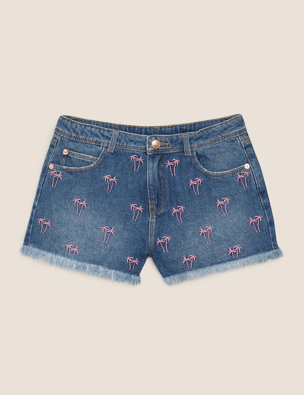 Denim Embroidered Palm Tree Shorts (6-14 Yrs) 1 of 5