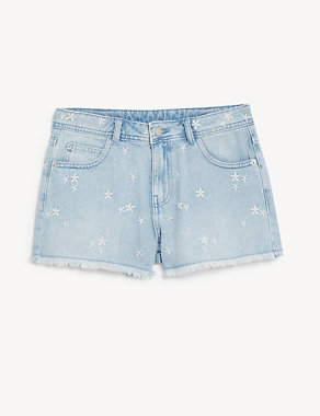 Denim Embroidered Shorts (6-16 Yrs) Image 2 of 5