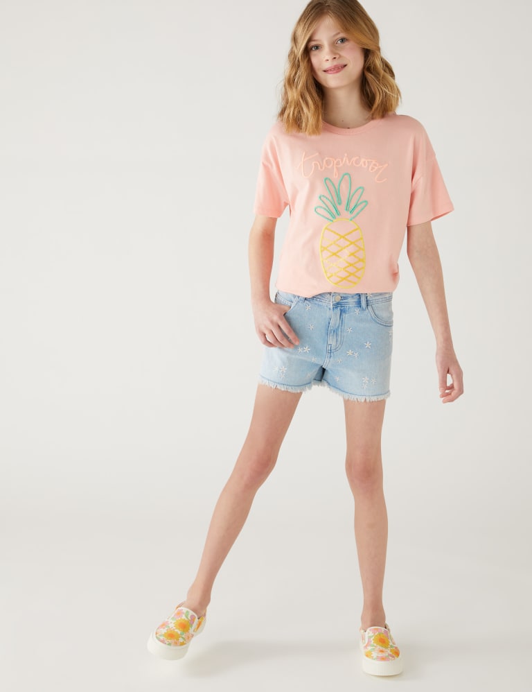 Denim hot sale embroidered shorts