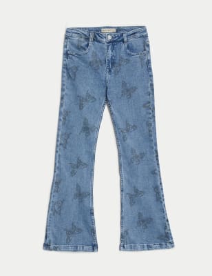 Grey High Waisted Butterfly Print Zip-Up Flare Cargo Pants