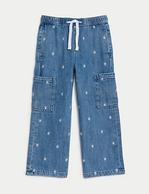 Denim Floral Cargo Trousers (2-8 Yrs) Image 2 of 5