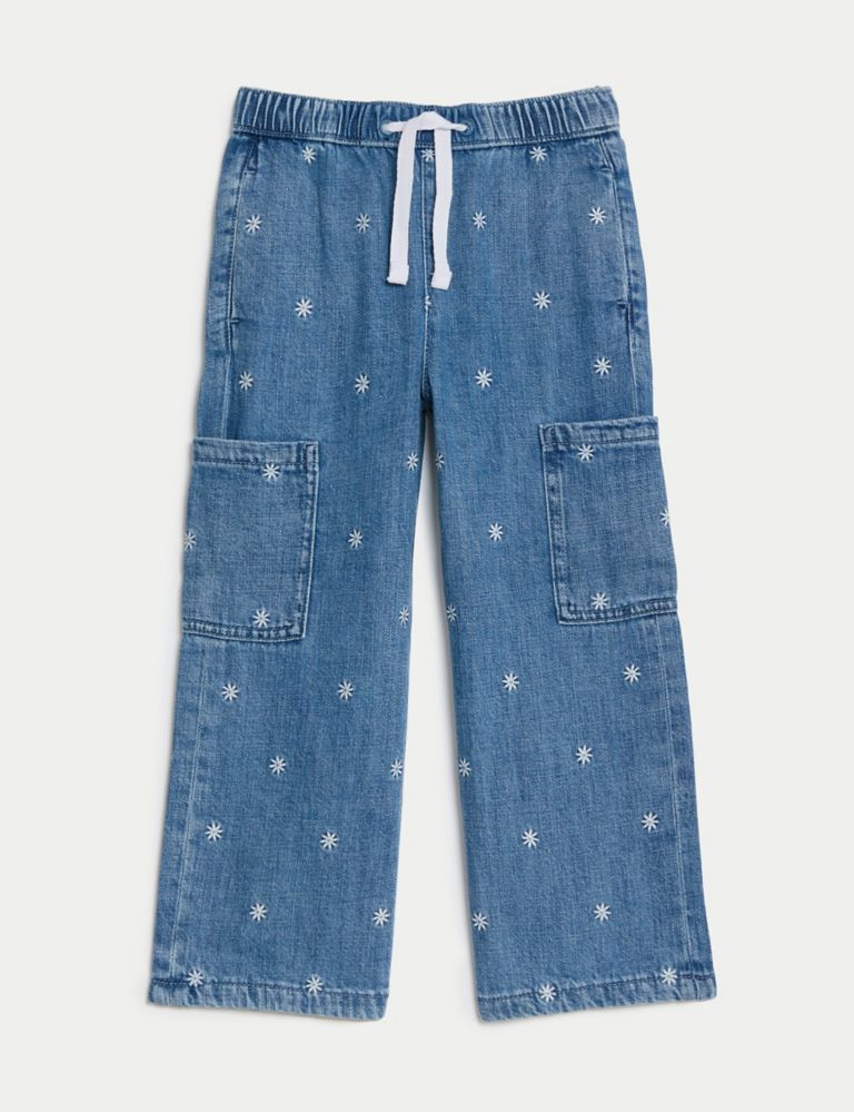 Denim Floral Cargo Trousers (2-8 Yrs) 2 of 5