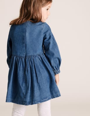 denim dress with embroidered flowers
