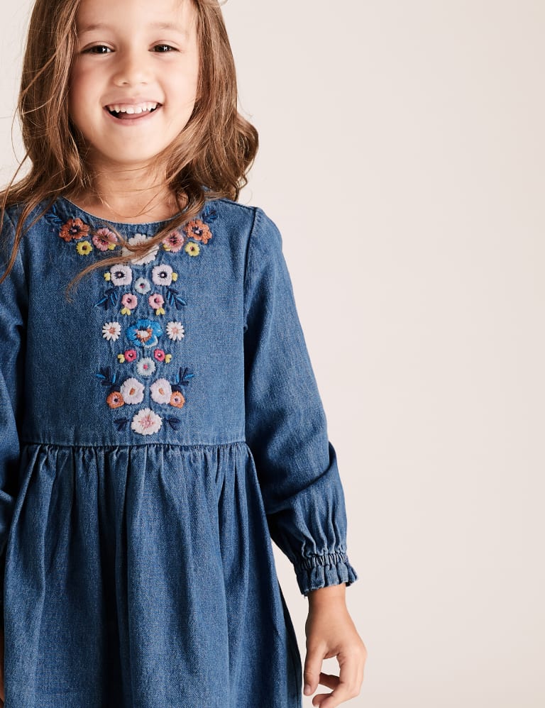 Denim Floral Embroidered Dress 2 7 Yrs M S