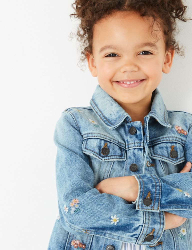 Denim Floral Embroidered Jacket (2-7 Years) | M&S