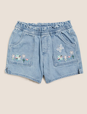 Denim Floral Embroidered Shorts (2-7 Yrs) Image 2 of 5