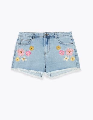 Flower embroidered outlet shorts