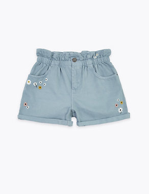Denim Floral Embroidered Shorts (6-16 Yrs) Image 2 of 5