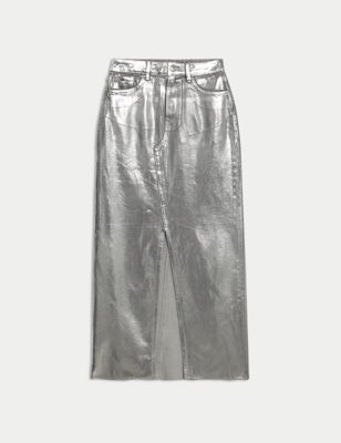 Denim Foil Metallic Maxi Skirt Image 2 of 7