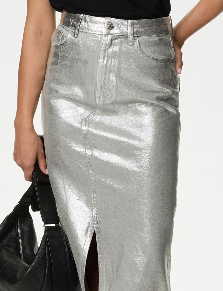 Denim Foil Metallic Maxi Skirt 4 of 7